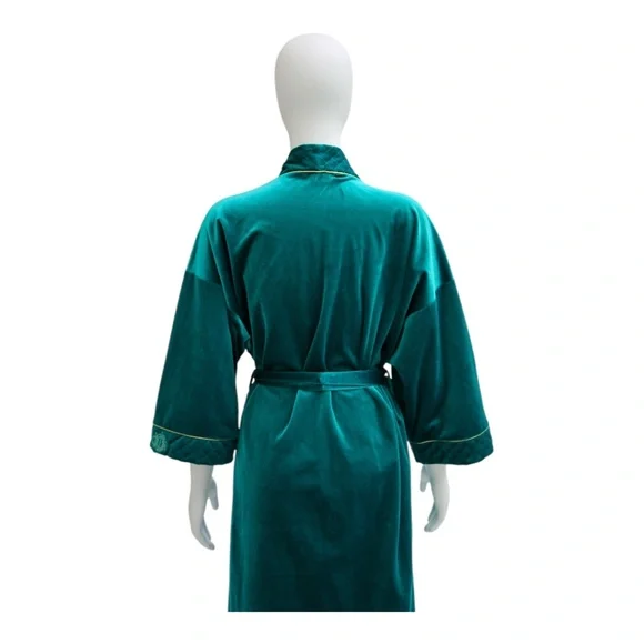 Christian Dior Vintage Bath Robe Teal with Gold trim & details SZ S - Picture 4 of 7